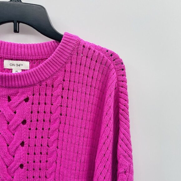 On 34th Womens Plus Size 3X Crewneck Cotton-Blend Open Knit Sweater $59 053 - Picture 4 of 8